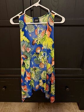 Jostar Blue Tropical Asymmetrical Shell-Print Dress